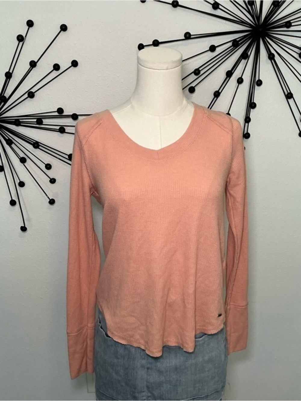 Hollister Pink Waffle Knit Long Sleeve Top Small